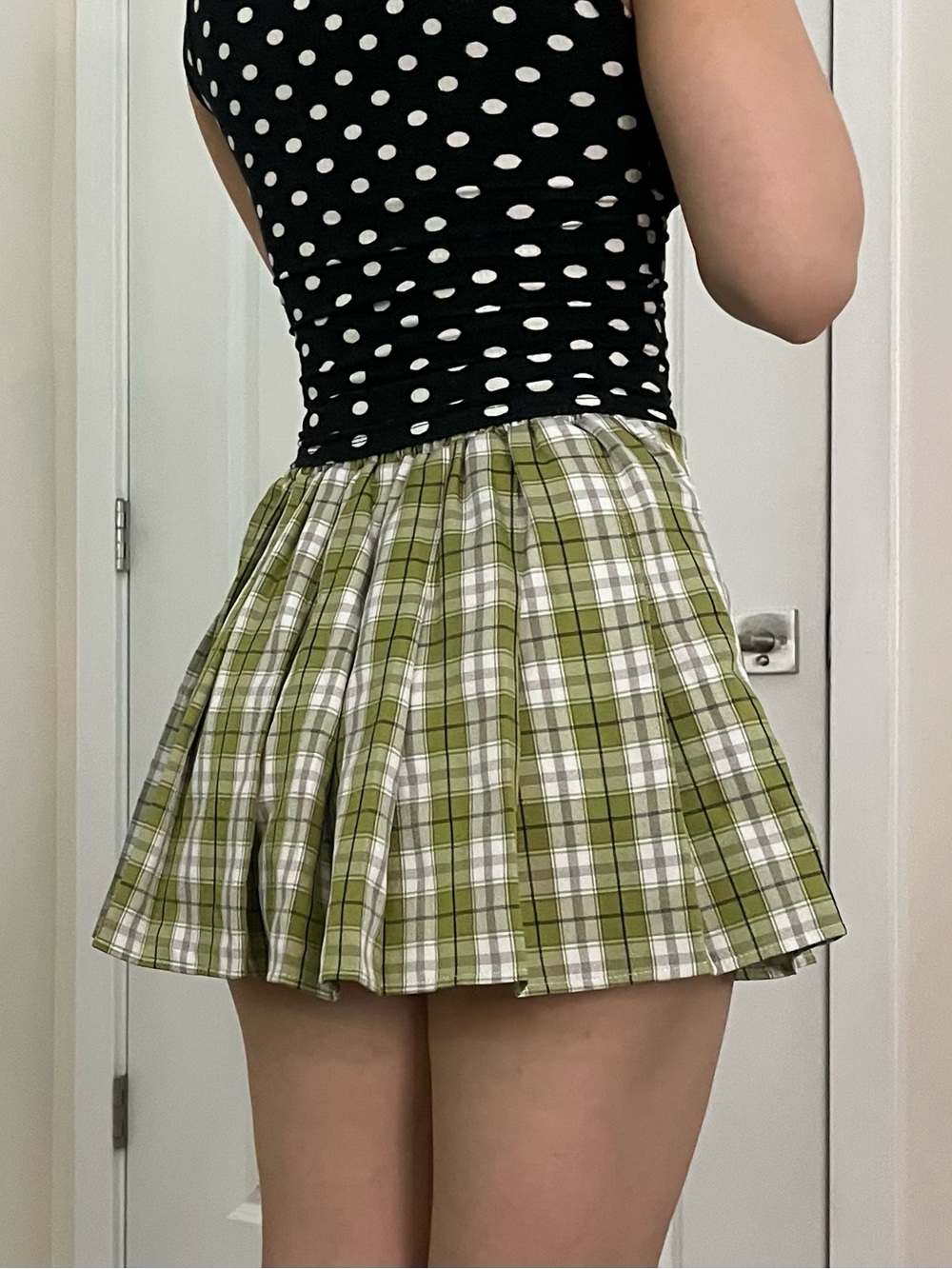 Princess Polly Olive Green Plaid Pleated Skirt